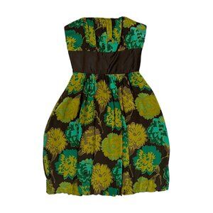 Plenty by Tracy Reese Silk Floral Strapless Bubble Hem‎ Mini Dress Brown Green 4